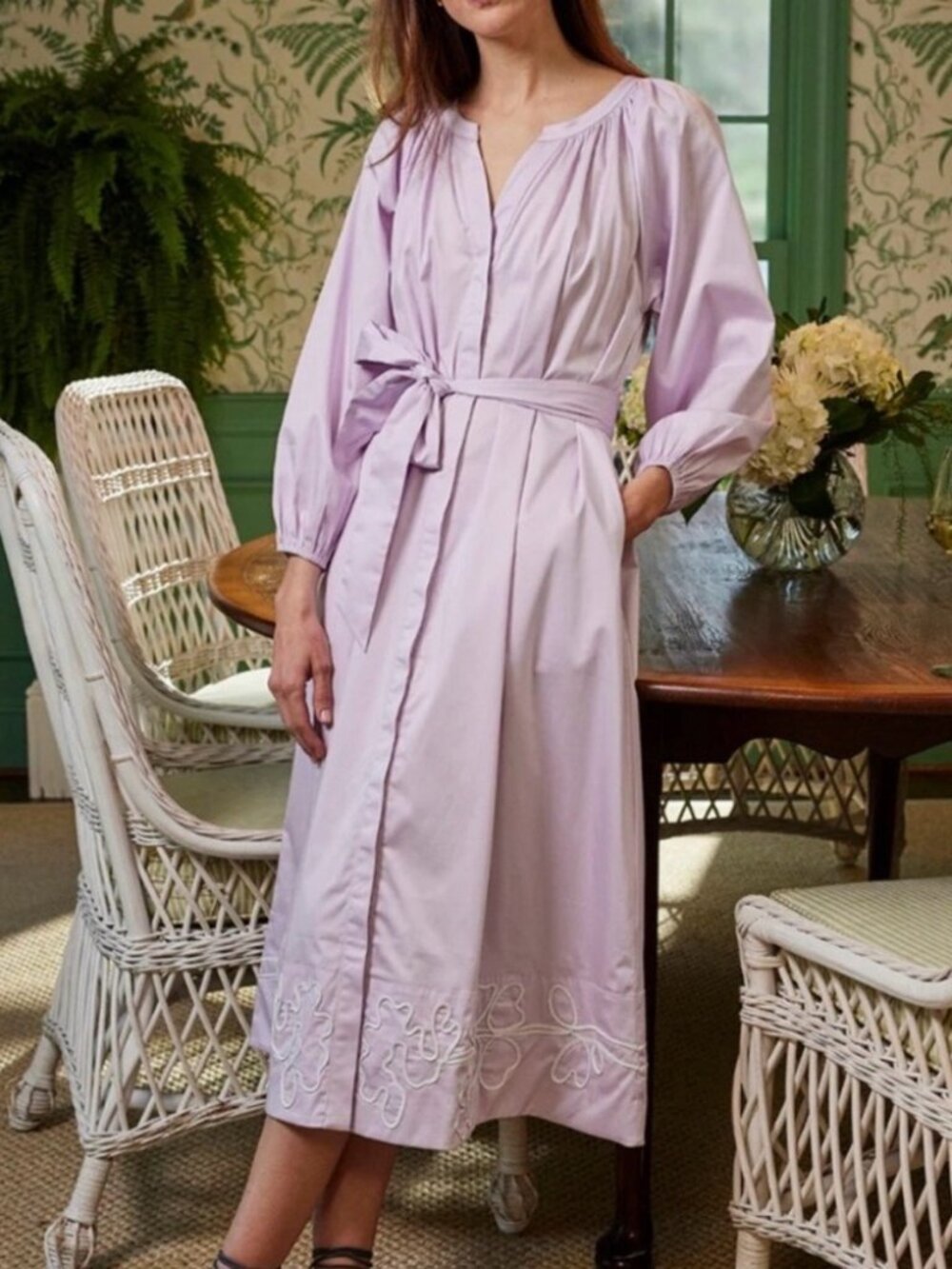 LAKE Pajamas Brunch Dress | Wildflower | Lavender Embroidered | Sz S